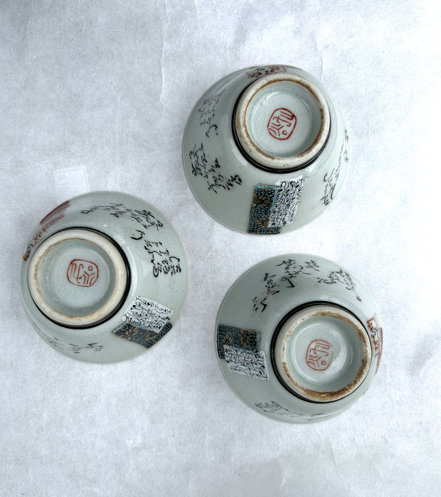 Teacup Kutani ware set of 3