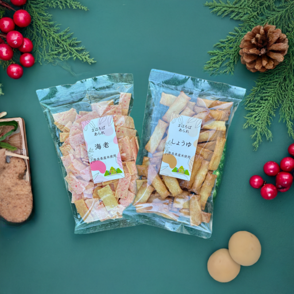 Ensemble de 2 saveurs de crackers de riz Arare (saveur sauce soja, saveur crevette) 130g chacun